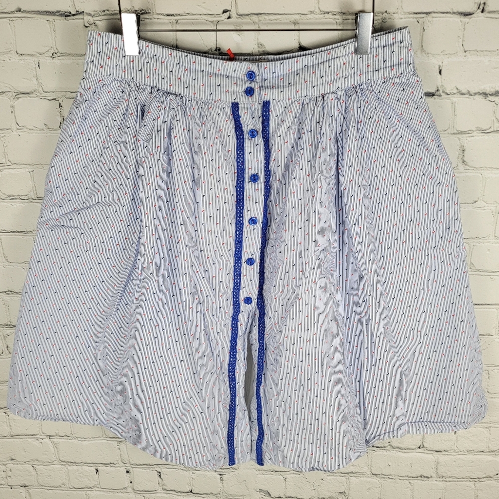 LUNA MOON | vintage inspired button down front slit moon stripe print skirt